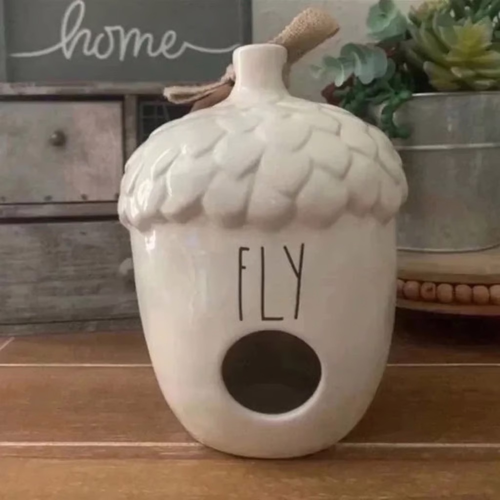 New Rae Dunn Acorn FLY ceramic Birdhouse
